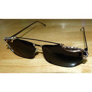 SPUNGLASSES Cat Eye Sun Glasses Wire Wrap Sunnies Black Gold Wearable Art New